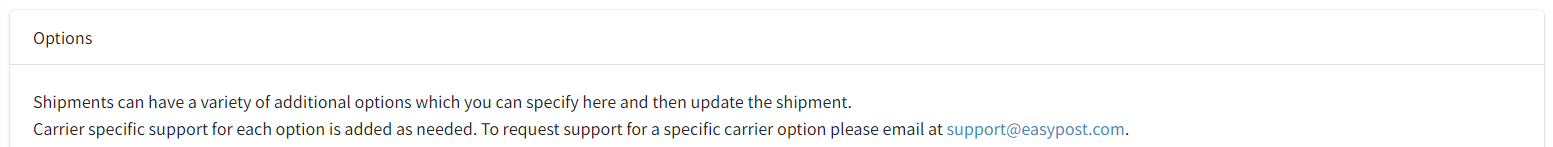Shipment Options